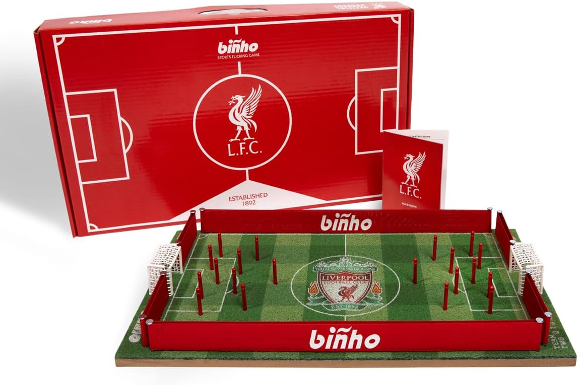 Binho Board Classic Board Game Liverpool Football Club Edition - 2-Player Fast-Paced Finger Flicker Pinball Family Board Game - Portable Tabletop Sports Game Set for Any Occasion