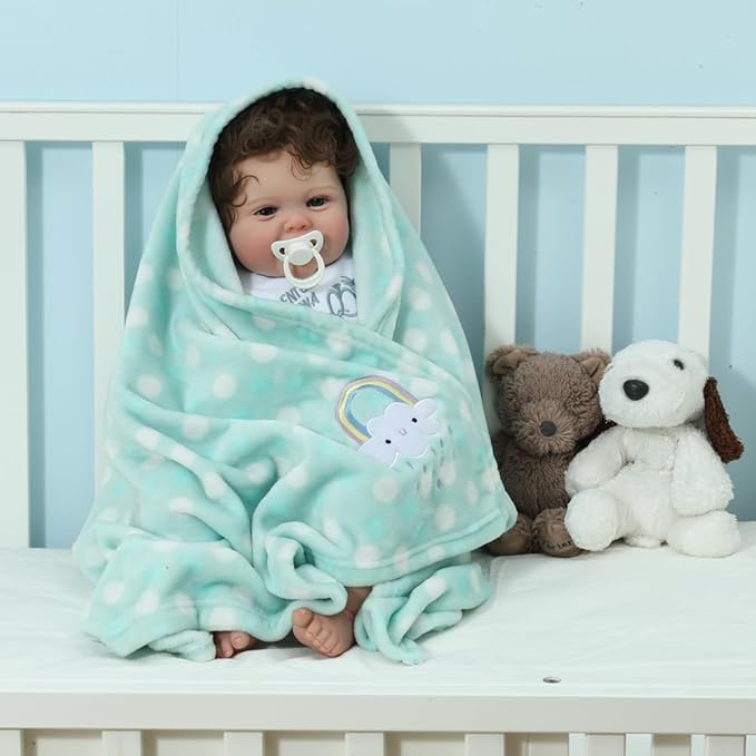 CREVENT 30"X40" Lightweight Fuzzy Fluffy Warm Plush Baby Blanket for Infant Toddler Newborn Unisex Crib Cot Stroller - Green Rainbow Unisex