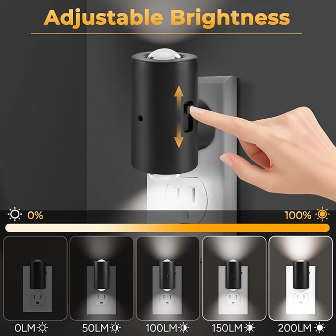 LED Night Lights Plug into Wall,Dimmable Plug in Night Light,Dusk to Dawn,5000K Daylight,0-200LM Bright Nightlight Auto-On/Off, Night Lights for Bathroom Hallway Stairway,4 Pack