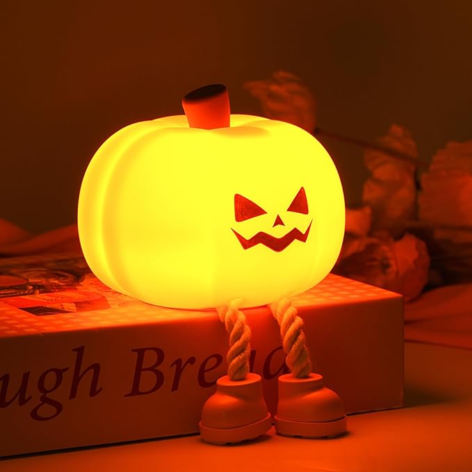 Pumpkin Night Light, Cute LED Pumpkin Lamp with 3 Level Dimmable, Nursery Nightlight for Kids, Silicone Rechargeable Bedside Touch Lamp, Funny Office Desk and Halloween Decor Toy for Woman and Kids