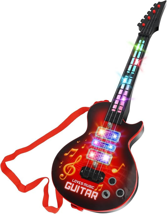 Kids Guitar Toy for 3 Year Old Boy Gift 21 Inches Electric Guitars with 4 Strings for Toddlers Light Up Music Toys for Boys Girls Gifts Ages 3 4 5 (Red)