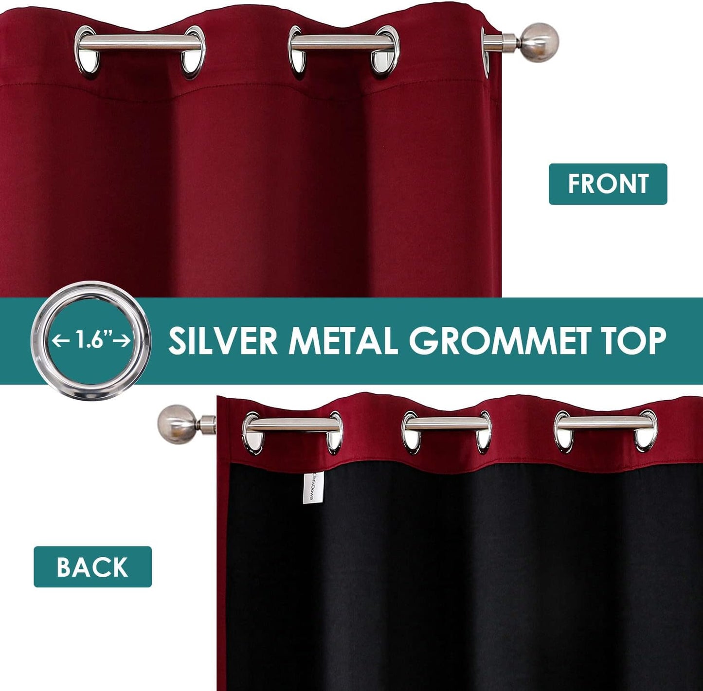 ChrisDowa 100% Blackout Curtains for Bedroom with Black Liner, 2 Thick Layers Total Blackout Thermal Insulated Grommet Window Curtains 2 Panels Set (Burgundy, 42 x 84 Inch)