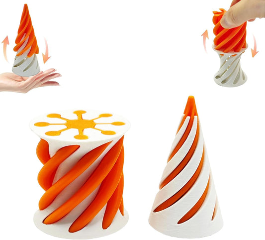 Impossible Pyramid Passthrough Sculpture - 2Pcs 3D Printed Spiral Cone Fidget Toy, Stress and Anxiety Relief Toy, Pass Through Pyramid Fidget Toy for Adult Children (Orange)