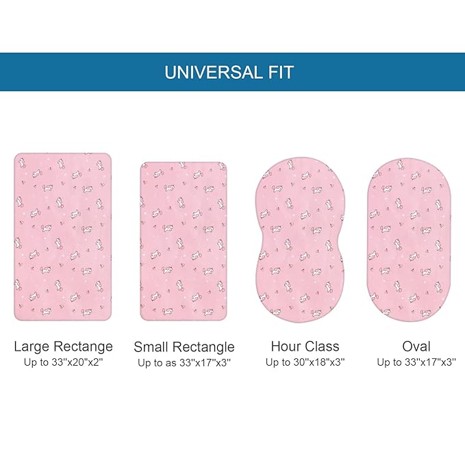 Bassinet Sheets 2 Pack, Stretchy Bassinet Sheet, Bassinet Sheets for Baby Girl Universal Fit for Rectangle, Oval, Hourglass Bassinet Pad/Mattress, Pink
