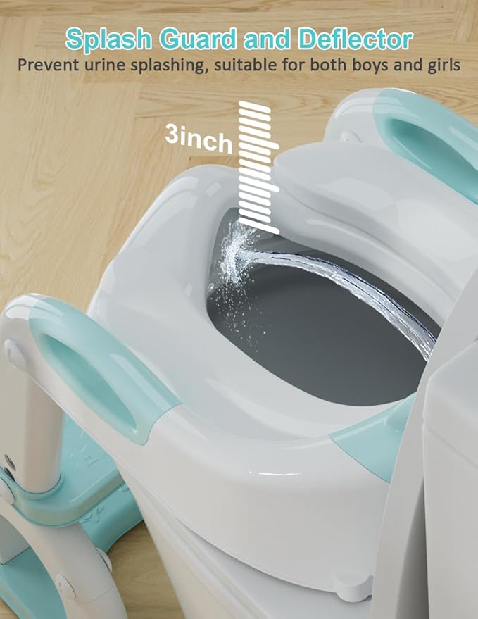Potty Training Seat with Step Stool Ladder, Potty Training Toilet Seat with Soft Seat Splash Guard, Adjustable Height, 2 in 1 Potty Seats for Toddlers Kids Boys Girls