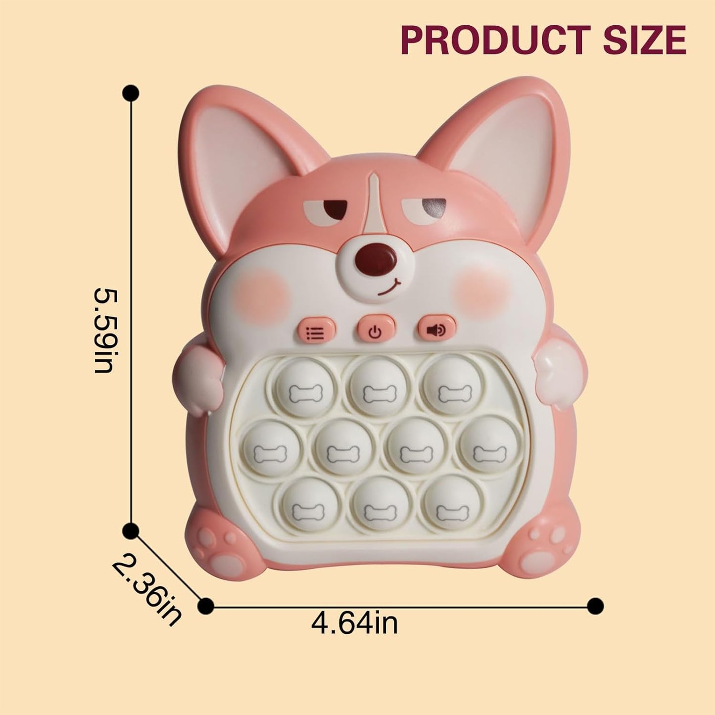 Light Up Pop Fidget Sensory Toys Handheld Game,Push Bubble Pop Puzzle Game Machine,Stress Relief Gifts for Kids Adults(Corgi Pink)