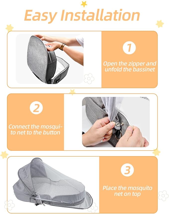 Baby Travel Bassinet Portable Bassinets: Foldable Lightweight Travel Pod Infant Bassinet with Mosquito and Canopy Outdoor Newborn Essentials Gift