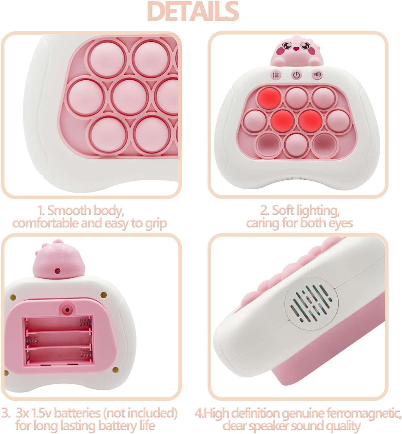 Quick Push Pop Game Fidget Toys Pro for Kids Adults, Handheld Puzzle Game Machine, Squeeze Poppet Sensory Fast Push Bubble Toy,Party Game,Birthday Gitfs Pink Dragon