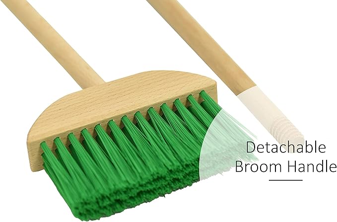 JustForKids Wooden Detachable Kids Cleaning Set - Duster, Brush, Mop, Broom and Hanging Stand Play - Housekeeping Kit - STEM Toys for Toddlers Girls & Boys, Total 6 Pieces,Multi Color,10071
