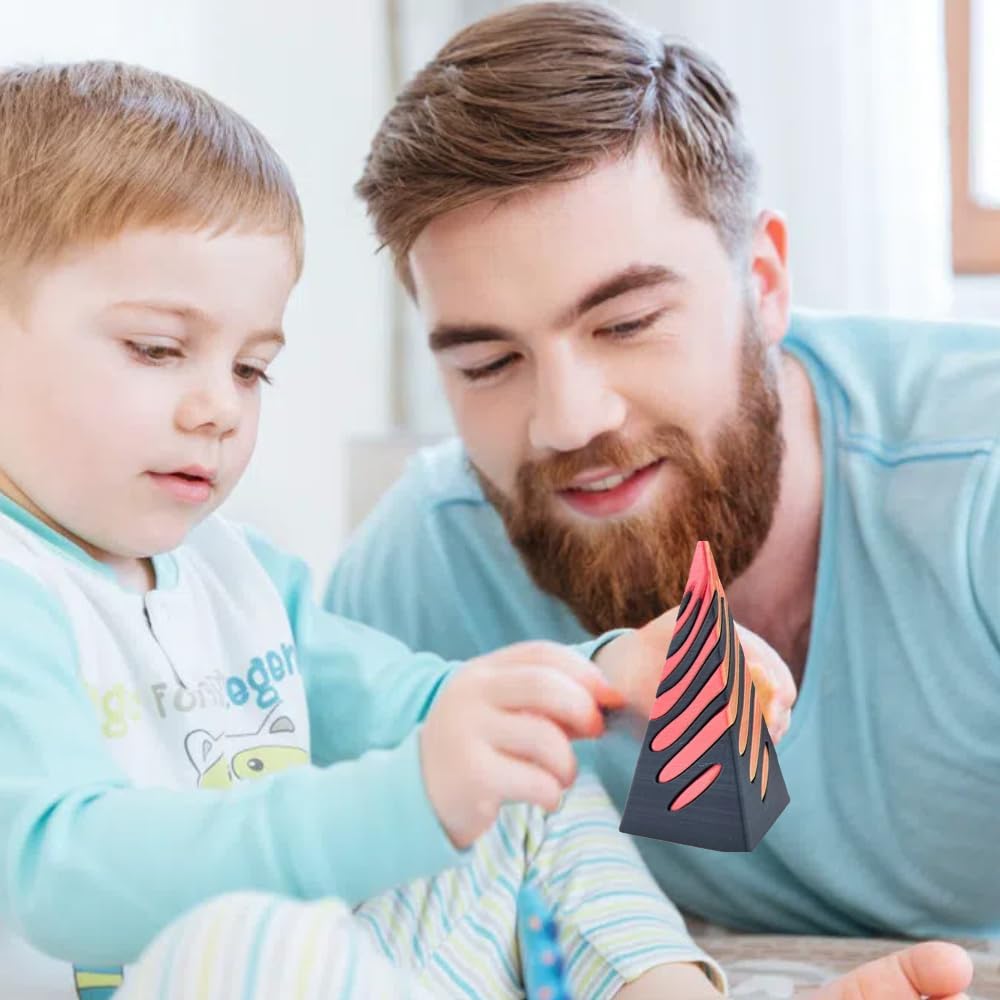 Impossible Pyramid Passthrough Sculpture, Pass Through Pyramid, 3D Printed Spiral Cone, Mini Vortex Thread Illusion (Orange)
