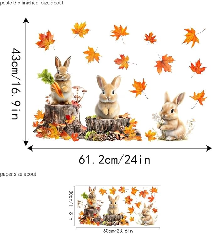 Maple Leaf Window Clings Fall Window Clings for Glass Windows Double-Sided Cute Rabbit Window Stickers for Glass Windows Decoration for Party Home Shop Decorations