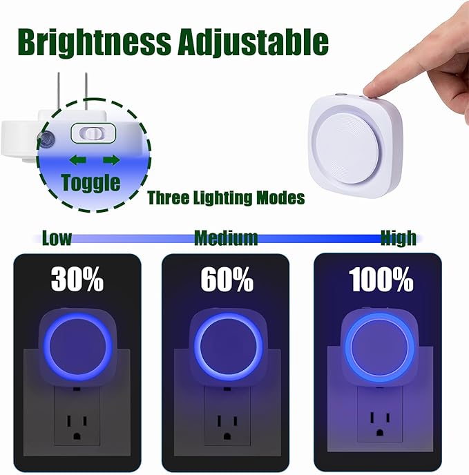 Blue Night Lights Plug in to Wall,4 Packs Dimmable Night Light with Auto Dusk to Dawn Sensor,Soft Glow Night Light for Bathroom, Bedroom,Hallway, Stairs, Kitchen,Blue
