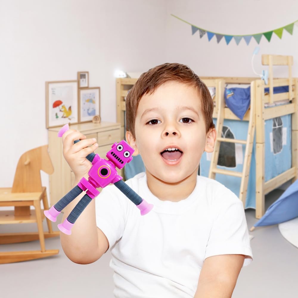 8 PCS Suction Cup Robot Toy,Shape Changing Telescopic Pop Tubes Autism Sensory Toy Kids Girls Boys Toddlers Adult,Funny Robot Action Figure Bendable Fidget Toy Gift Birthday Party Favors Christmas