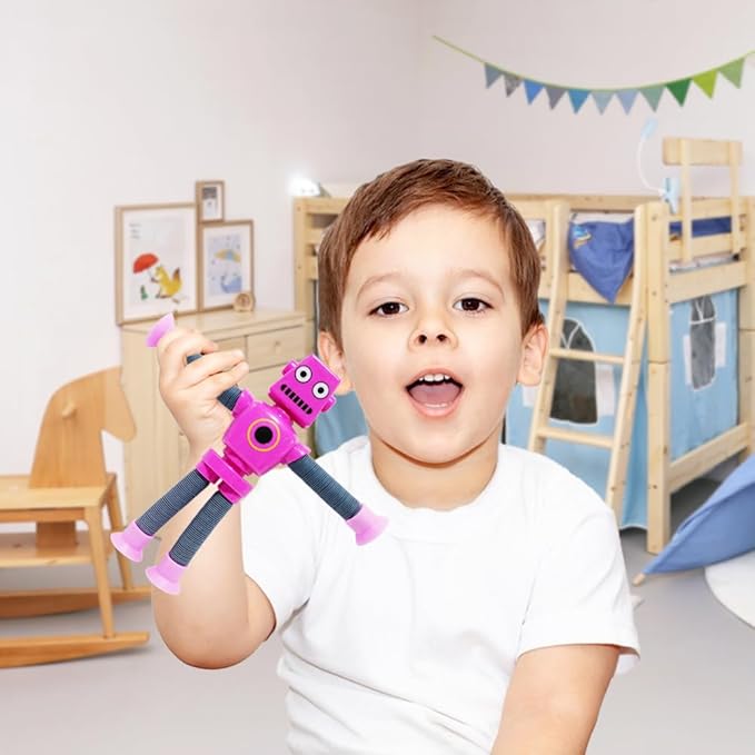 16 PCS Suction Cup Robot Toy,Shape Changing Telescopic Pop Tubes Autism Sensory Toy Kids Girls Boys Toddlers Adult,Funny Robot Action Figure Bendable Fidget Toy Gift Birthday Party Favors Christmas