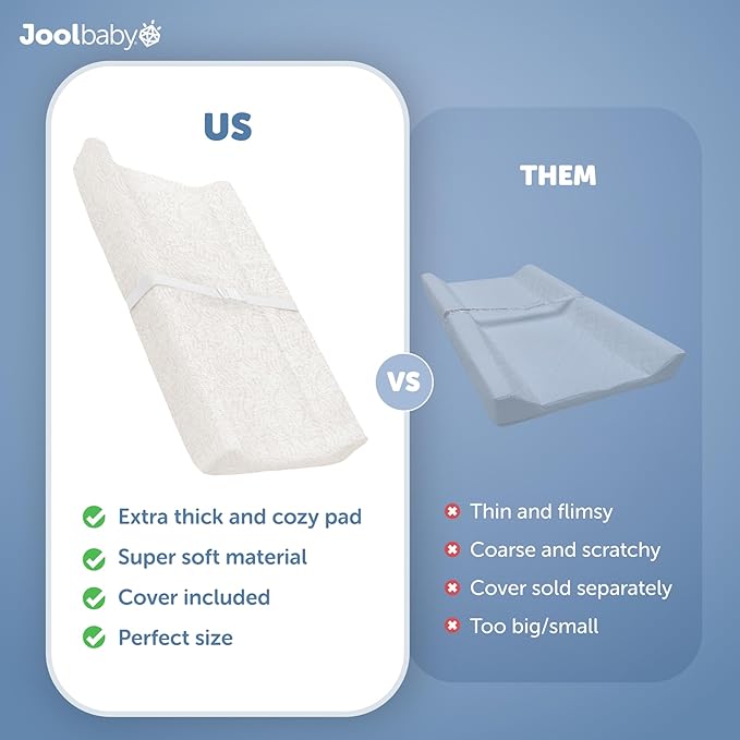 Jool Baby Soft Changing Pad + Washable Cover, Non-Slip - Fits Standard Changing Tables & Dressers (Off-White/Wave)
