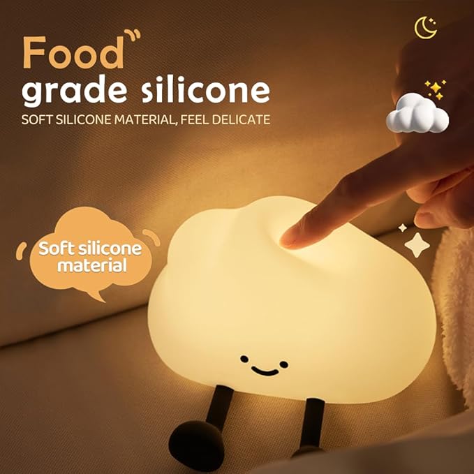 Cute Cloud Night Light Silicone Nursery USB Rechargeable Christmas Sleeping Bedside Lamp Touch Sensor Nightlights for Bedroom