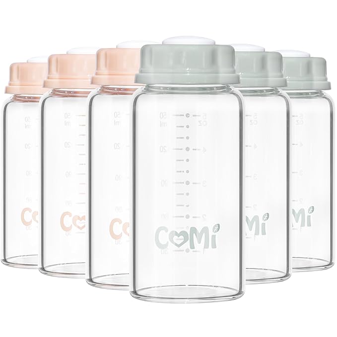 COMI Natural Glass Baby Bottle,Standard Neck Breastmilk Storage Bottle for Fridge,Breast Milk Container,Breast Pump Bottle Compatible with Medela Breast Pump,BPA Free,6PCS (5oz,3 Gray+3 Pink)