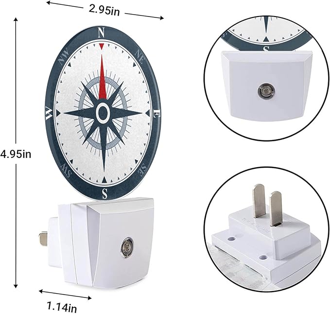 EKOBLA Compass Nautical Plug-in Nightlights Compass Rose Night Lights Plug into Wall Dusk to Dawn Sensor LED Nightlight for Bedroom Bathroom Hallway Living Room Kitchen