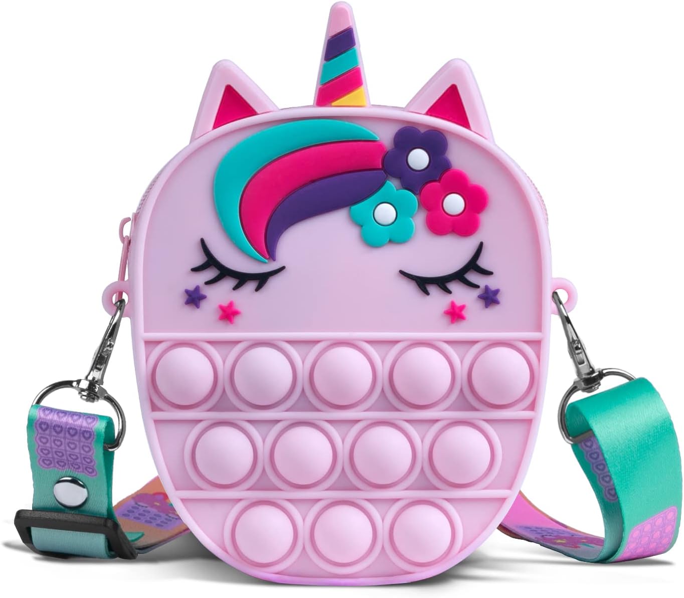 Pop Bag it, Fidget Bag, Pop Purse for Girl and Women Pop Bag with Unicorn Pop Toy, Anti Stress Silicone Poppet Bag Fidget Shoulder Bag, Best Gifts