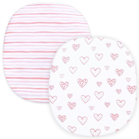 Bassinet Fitted Sheets Compatible with Graco Pack ‘n-Play Dome LX Bassinet(not playard), 2 Pack, 100% Jersey Knit Cotton Fitted Sheets, Pink Print for Baby