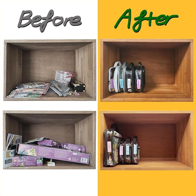 holay 4 Packs PVC Zippered Blocks Set, Toy, Clay, Board game Storage Organizer Case (Name Tag, Manual Pocket) (Black, Small)