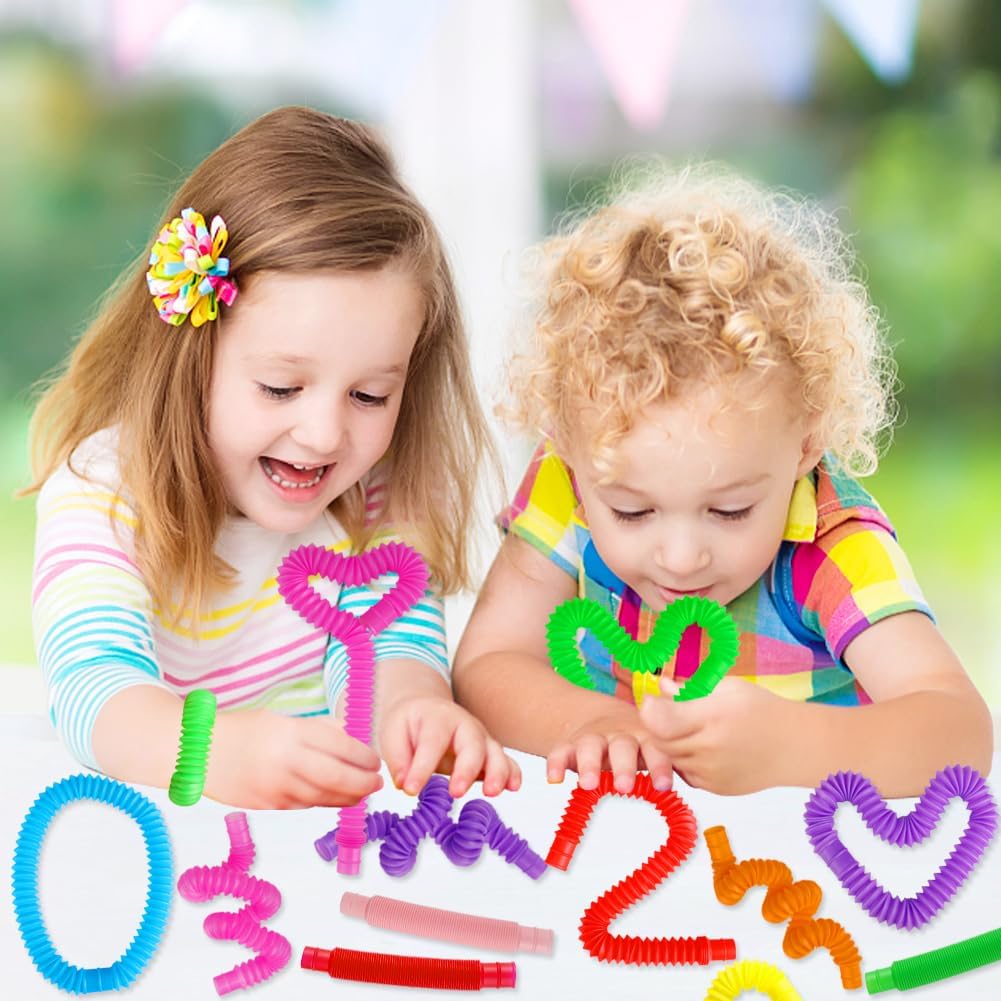 72Pack Pop Tubes, Fidget Sensory Toys Party Favors for Kids 4-8 8-12 Anxiety Stress Relief Toys Treasure Box Prizes Goodie Bag Stocking Stuffers Birthday for Toddlers Boys Girls