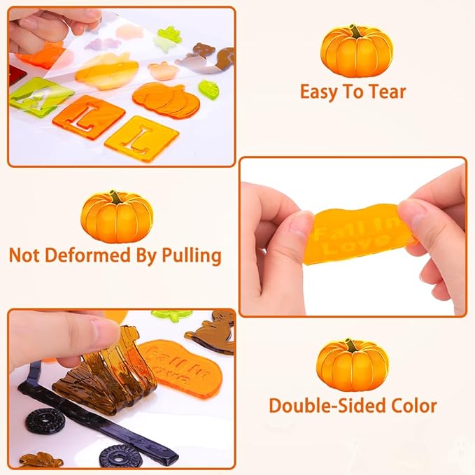XIMISHOP 6sheet Fall Gel Window Clings, Maple Leaf Harvest Pumpkin Fox Thanksgiving Gel Window Stickers Decoration Decals for Halloween Window Decor