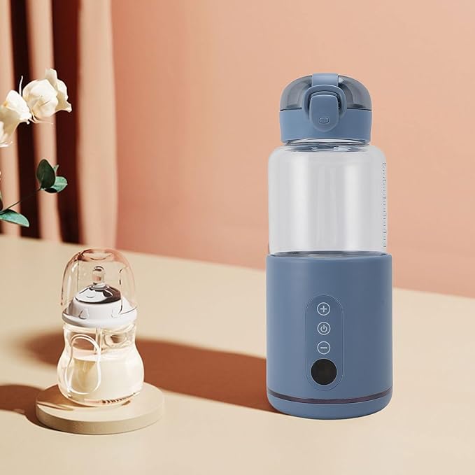 Portable Milk Warmer for Travel, 300ML Capacity, Fast Heating Bottle Warmer for Breastmilk and Formula, Water Warmer Cordless for Cars Airplane Use, 37℃ to 55℃ Temp Control, Blue
