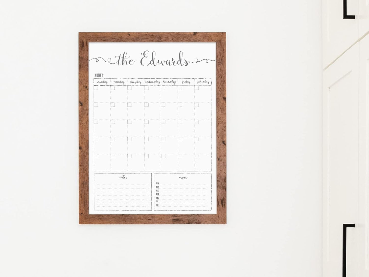 Customized Dry Erase Whiteboard Framed Calendar, Wet Erase or Dry Erase calendar for wall, 18x24 or 24x36 Wall Calendar, Monthly Calendar, Family Name Calendar