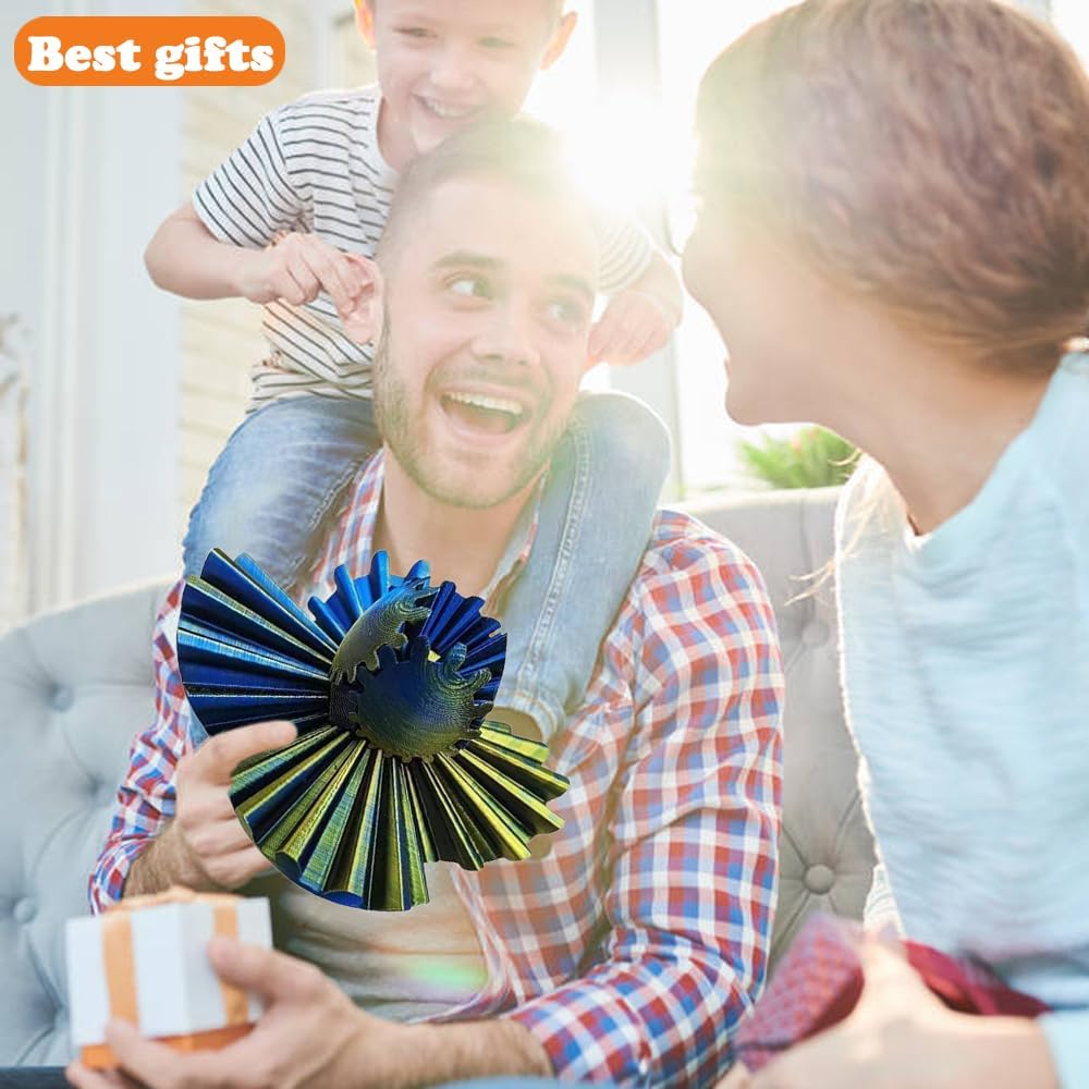 3D Printed Gear Ball, Gears phere Gear Ball Fidget Toy, Puzzle Balls, Fidget Ball, Cube Fidget Toy ,Gear Ball Toys for Classroom Prizes, Party Birthday, Anxiety Relaxing and Stress. (Blue and Yellow)