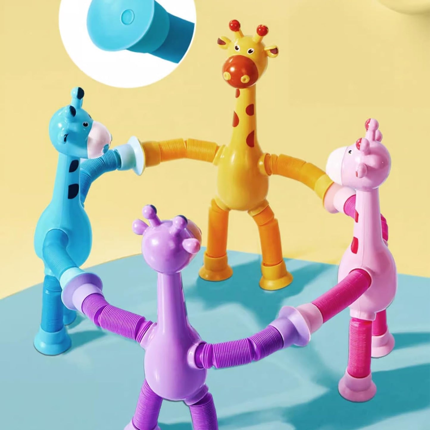 4 Pcs Telescopic Suction Cup Giraffe Toy, Funny Pop Tubes Sensory Toy for Toddlers, Educational Fidget Toys for Anxiety Kids for 3 4 5 6 7 8 9 Year Old Boys Girls