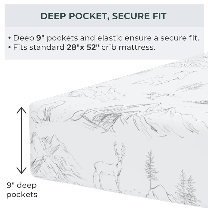 Pobibaby - 2 Pack Premium Fitted Baby Boy Crib Sheets for Standard Crib Mattress - Ultra-Soft Cotton Blend, Safe and Snug, and Stylish Woodland Sheet (Explore)