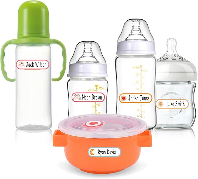 Name Labels for Kids Stuff Daycare Labels, 128 PCS Waterproof Baby Bottle Labels for Daycare, Kids Name Stickers for School Supplies Self Laminating, Dishwasher Safe, Name Tags for Lunch Box Pacifier