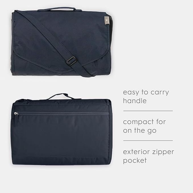 Little Unicorn 5'x5' Outdoor Family Picnic & Beach Blanket | Durable & Water-Resistant Fabric | Compact Fold & Easily Wipes Clean | Zipper Pocket (Navy Plaid)