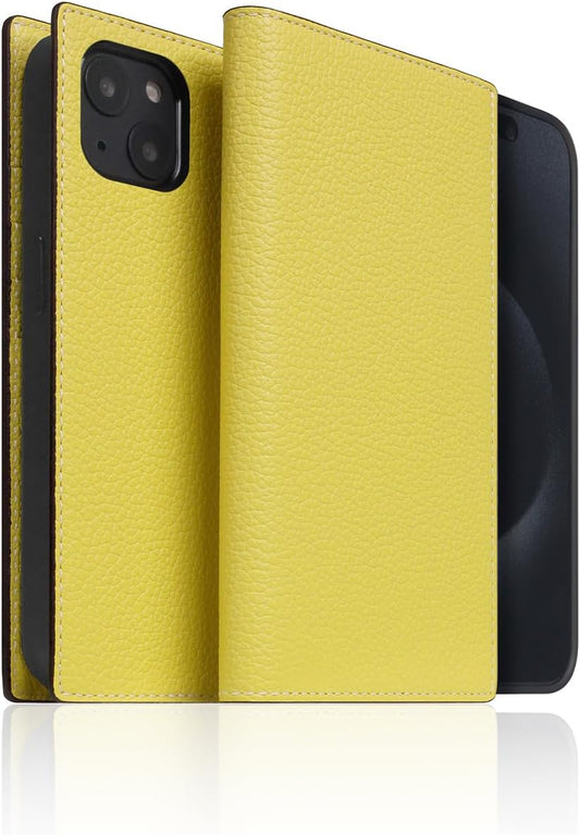 D8 Neon Full Grain Leather Wallet Case for iPhone 15 - [2-in-1] Handcrafted Detachable Diary Style with Magnetic MagSafe Back Cover, Gift Box Included (Lemon)