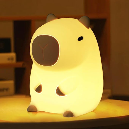 Capybara Night Light, Mothers Day Gifts, Cute Squishy Nursery Animal Silicone Night Lamp with Rechargeable & Timer & Dimmer, Capybaras Gifts for Mother, Father, Women, Girls, Boys