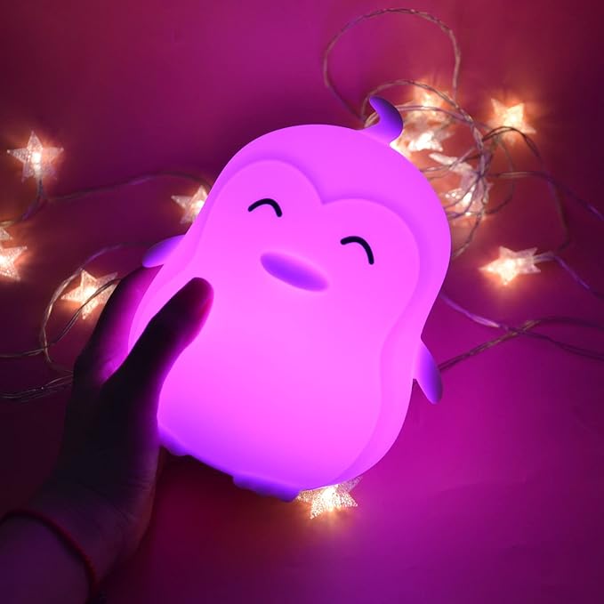 Large Penguin Night Lights for Babies Bedroom Light, lamp Kids, Toddler Nursery lamp Soft Decorative Lamps - Break Resistant, Eye Caring, Adjustable Brightness & Color, Time Setting - Large