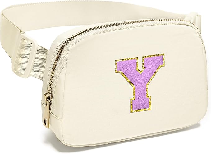 Gitus Gifts for 8 9 10 11 12 Year Old Girls Belt Bag Fanny Pack Crossbody Bags with Initial Letter Patch Cute Stuff Birthday Gifts for Teen Girls Women Personalized Trend Stuff (Ivory-Y)