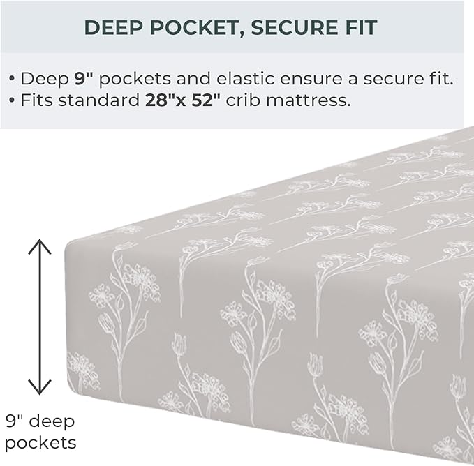 Pobibaby - 2 Pack PremiAum Fitted Baby Girl Crib Sheets for Standard Mattress - Ultra-Soft Jersey Knit, Safe and Snug, and Stylish Floral Crib Sheet (Wildflower)