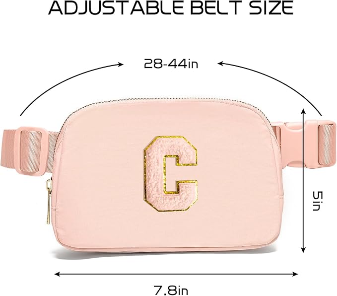 Gitus Gifts for 8 9 10 11 12 Year Old Girls Belt Bag Fanny Pack Crossbody Bags with Initial Letter Patch Cute Stuff Birthday Gifts for Teen Girls Women Personalized Trend Stuff (Coral Pink-C)