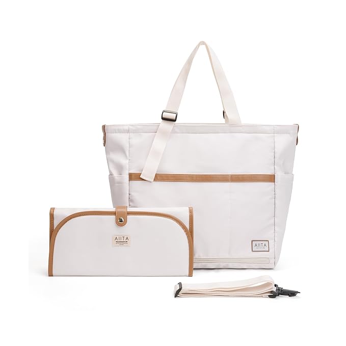 Diaper Bag Tote,Baby Diaper Bags,Convertible Diaper Bag Backpack,Crossbody Tote Bag for Women,Stylish Shoulder Bag with Changing Pad,Baby Registry, Work Tote,Travel Gym Bag,White