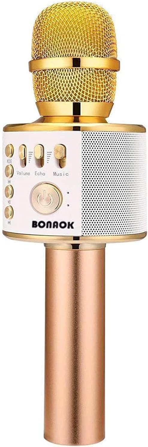 BONAOK Wireless Bluetooth Karaoke Microphone,3-in-1 Portable Handheld Karaoke Mic Speaker Machine Home Party Birthday for All Smartphones (Q37 Gold)