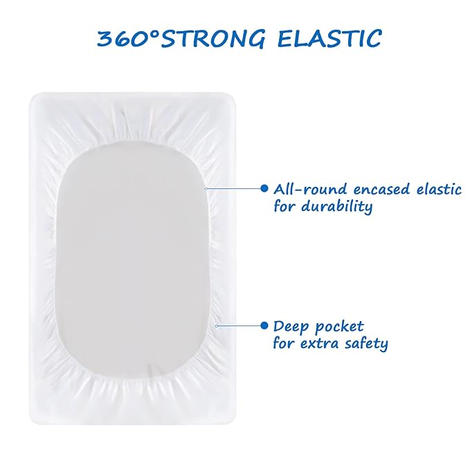 Travel Crib Sheets Cotton for Guava Lotus, Dream on Me Travel Crib and 42" X 24" Travel Light Playard Mattress, Soft & Breathable Waterproof Fitted Sheet 2 Pack, Boys & Girls White