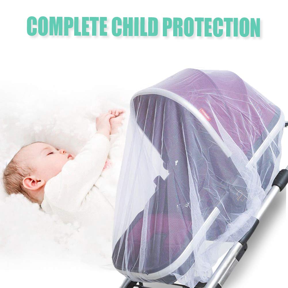 Durable Baby Stroller Mosquito Net (2 Pack) - Universal Elastic Edge Mesh Cover for Bassinets, Cradles, Playards, Car Seats & Mini Cribs | Breathable Travel Essential Newborn Protection (White)