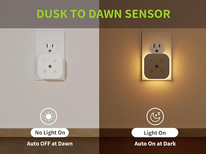 Three Color Temperature Dimmable Night Light Plug in Wall, with Auto Dusk to Dawn Sensor, Plug in Night Light, LED, Kids, Adult, Bedroom, Hallway, Bathroom,Kitchen, Stairways(2 Pack)