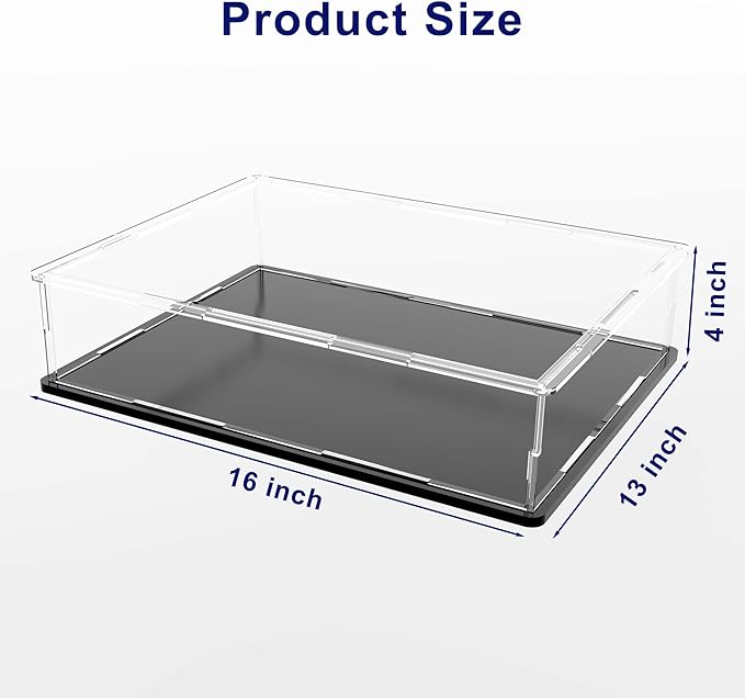 SVENJBB Large Display Case for Display, 16x13x4 Inch Acrylic Box for Book and Map, Clear Acrylic Display Cases with Matte Black Base for Collection Protection and Storage