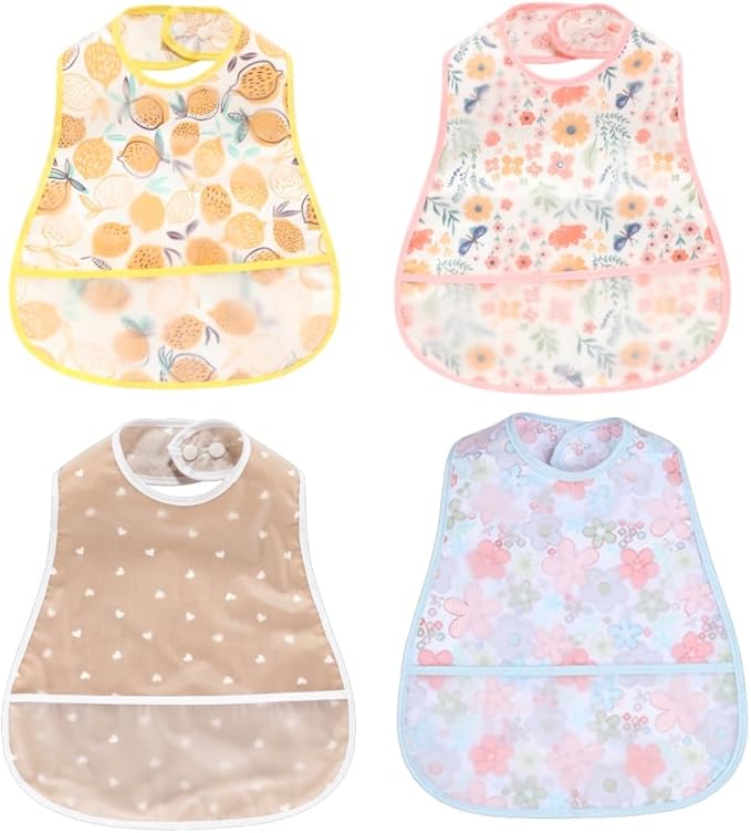 Baby bibs Waterproof Toddler bib - Feeding bib with Pocket for Infant Boy Girl Washable 6-36M