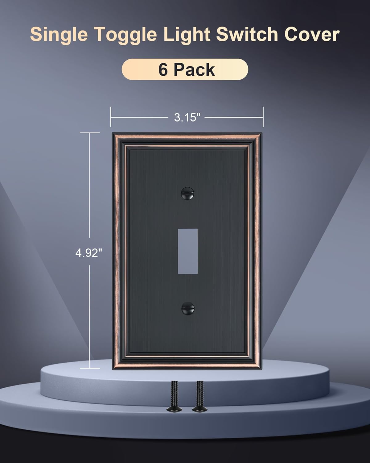 6-Pack Single Toggle Light Switch Cover Plate, Durable Solid Zinc Alloy Decorative Switch Plate Covers, Aged Bronze 1 Gang Wall Plate, Corrosion Resistant
