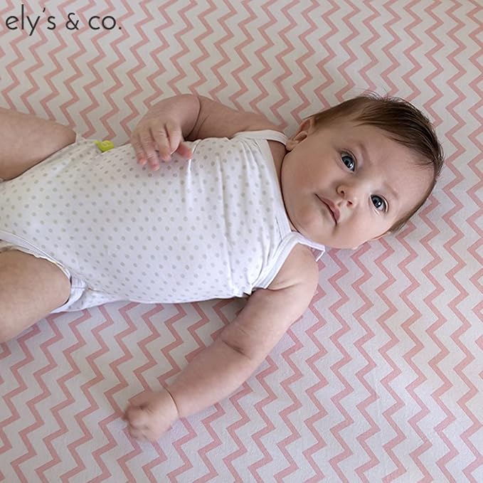 Ely's & Co Pack n Play , Portable mini Crib Sheet Set 100% Jersey Cotton Pink Chevron and Polka Dots for Baby Girl, 2 Pack