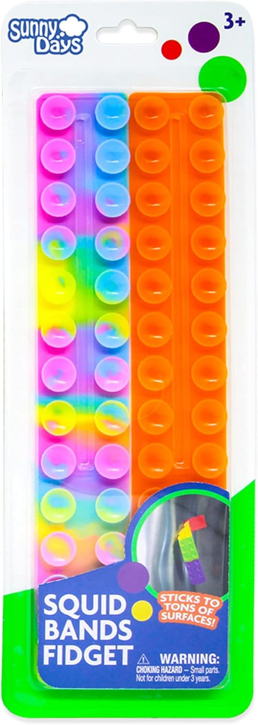Sunny Days Entertainment Squid Pop Bands Fidget - 2 Pc Suction Cup Sensory Toy | 10 Inches Long with Satisfying Pop | Receive 1 Pack of 2 | Colors and Styles May Vary